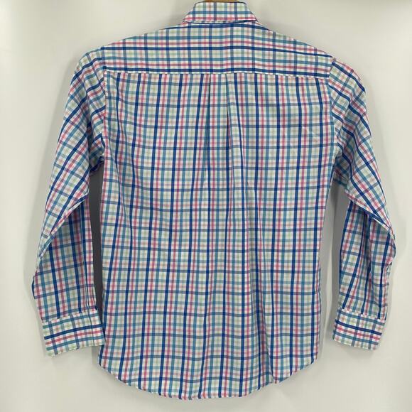 Peter Millar Large Blue Pink Green‎ Check Silk Blend Long Sleeve Button Up Shirt - Picture 5 of 5